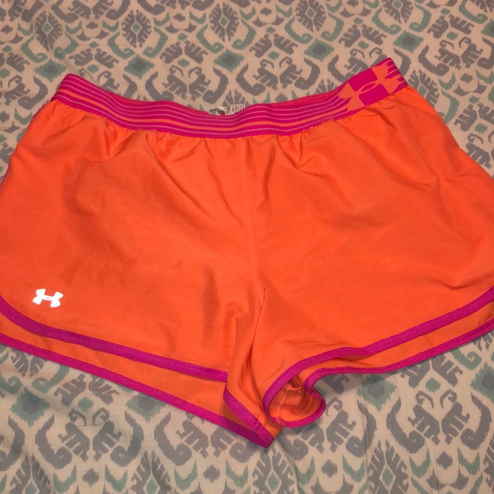 Under Armour orange and pink running shorts